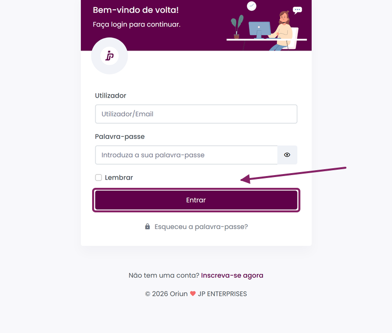 Botão Entrar na página de acesso do ORIUN