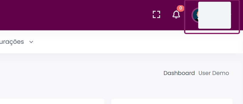Botão do utilizador no canto superior direito do dashboard do ORIUN