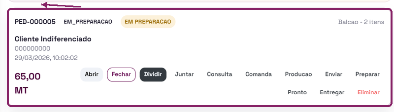 Identificar o cartão do pedido no POS do ORIUN