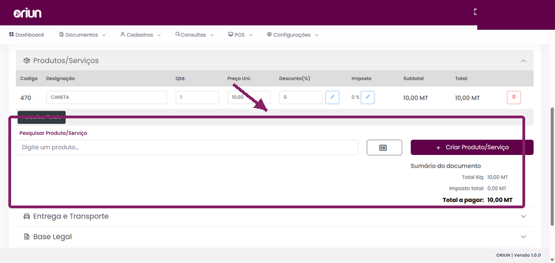 Cotação com produto adicionado e total recalculado