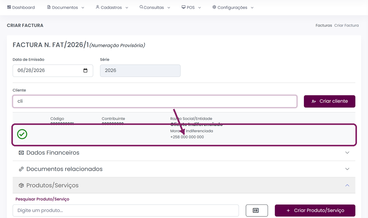 Seleccionar o cliente encontrado para a factura no ORIUN