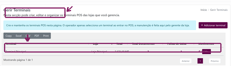 Consultar a listagem de terminais POS no ORIUN