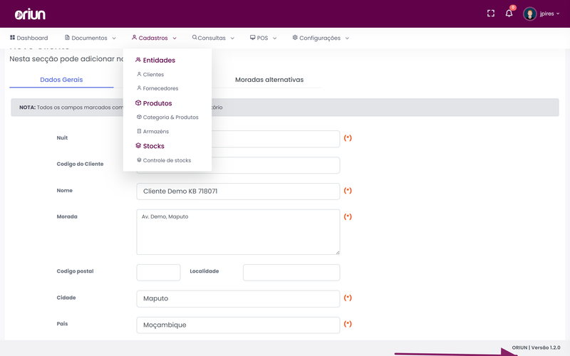 Guardar o novo cliente no ORIUN