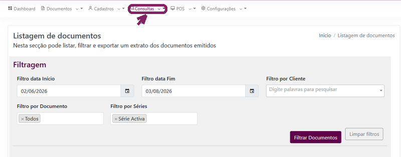 Abrir o menu Consultas no ORIUN