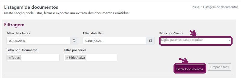 Filtrar documentos por per&iacute;odo e cliente no ORIUN