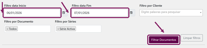 Aplicar filtros por período, documento e série na listagem de documentos do ORIUN
