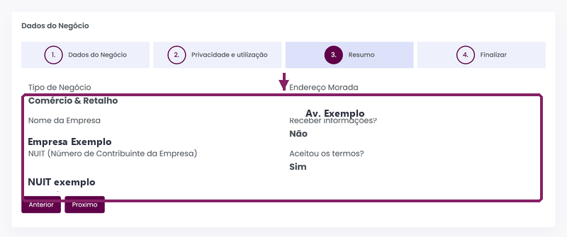 Resumo do onboarding inicial do ORIUN com os dados da empresa para revisão.