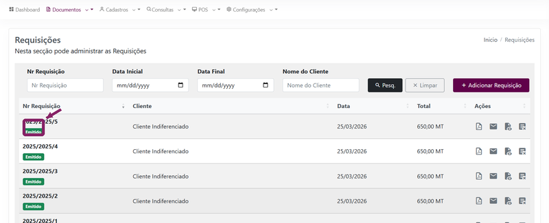 Confirmar a requisição emitida na listagem de requisições do ORIUN